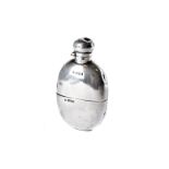 An Edwardian silver hipflask by William Hutton & Sons, oval in form with removable lower section and