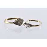 Two vintage diamond rings, comprising an Art Deco platinum set dress ring, on 18ct gold shank, and a