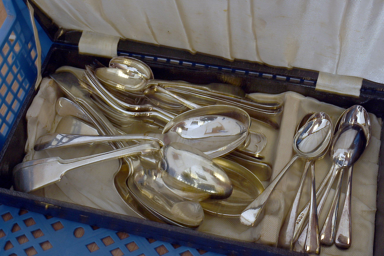 A set of six George III silver teaspoons, together with a silver teapot, flatware and more (parcel) - Image 2 of 2