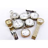 A collection of watches and other items, including a silver half hunter, overwound, a silver open