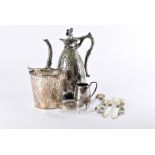 An Edwardian silver plated ice bucket by Hukin & Heath, together with a collection of silver