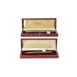 A 1970s 9ct gold Parker fountain pen and pencil, both fine barley in red Parker boxes with