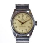 A 1950s Tudor Oyster Royal stainless steel mid-sized or boys wristwatch, Arabic numerals to cream
