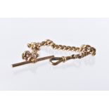 A Victorian 9ct gold single Albert watch chain, graduating heavy curb link chain with T bar and