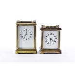 Two vintage brass carriage timepieces, of typical form, the larger marked R & Co (2)