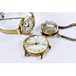 A group of three 9ct gold watches, including an Accurist gents watch, and two Art Deco period ladies