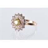 A fine modern diamond cluster cocktail dress ring, the central fancy coloured brilliant cut