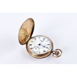 A George V period 9ct gold Waltham full hunter pocket watch, plain case, hallmarked to covers and
