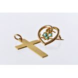 A Victorian 15ct gold cross pendant, 4.7g, together with a heart shaped 15ct gold and turquoise