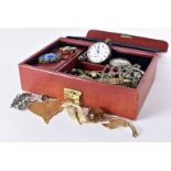 A collection of silver and costume jewellery, including a flattened link chain bracelet, a log and