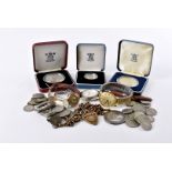 A collection of coins and watches, including a 9ct gold lady's wristwatch, a Services gents watch, a