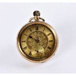 An early 20th century continental gold lady's open faced pocket watch, having engraved dial,