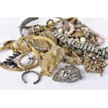 A collection of costume jewellery, including a Victorian gilt metal locket on chain, along with