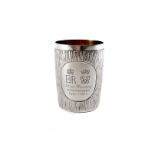 A 1970s silver beaker by Gerald Benney, having textured outer with engraved Elizabeth II Silver
