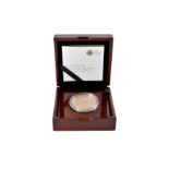 A modern Royal Mint Queen Elizabeth II 90th birthday five pound gold proof coin, no. 823, in