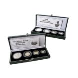 Two modern Royal Mint Britannia four coin silver proof sets, from 1997 and 1998, in green boxes with