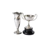A George V silver twin handled golf trophy by HA, 3.5 ozt, on a black painted base, together with