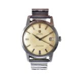 A 1950s Omega Automatic Seamaster stainless steel gentleman's wristwatch, baton numerals with date