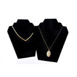 A 9ct gold locket pendant on chain, together with a flattened link 9ct gold chain necklace, 14.3g (