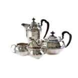 A four piece George V silver tea set, possibly by FC, Sheffield 1929, in the Art Deco style with