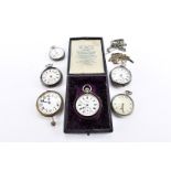 An Edwardian period silver open faced pocket watch by J.W. Bensons, in fitted case, AF, together