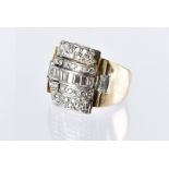 An Art Deco and later diamond dress ring, the large white metal tablet set of with approx 3ct of