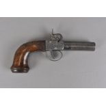 A mid 19th century Continental percussion cap pistol, the steel body having engraved floral