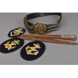 A selection of naval items, including a King's Crown leather dress belt, two letter openers made