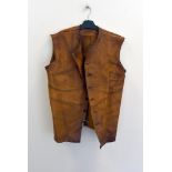 A WWII Leather flying waistcoat, marked C.Lm dated 1941, together with a pair of brown leather