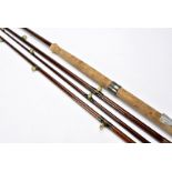 Angling Equipment, a vintage Hardy greenheart 4pce combination rod, raised bridge eyes with