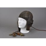 A WWII Aviators Helmet by D.Lewis, the dark brown leather helmet with D.Lewis Ltd label to inside,