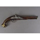 A 19th century Newton percussion cap pistol, having decorative applied brass fittings, marked to the