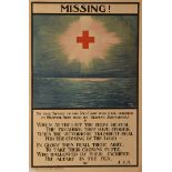 Missing!, WWI British Red Cross poster, artwork by David Wilson & W.F.B, depicting a Red Cross