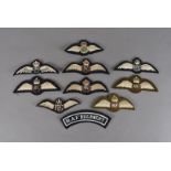 A group of nine RAF full wing cloth badges, including 3 x Royal Flying Corps, RAF, Royal Rhodesian