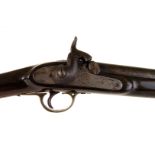 A large calibre 19th century percussion cap rifle, no marked to the rifle, with veneered stock