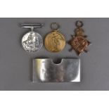 A WWI trio group, awarded to T.G. WYATT. STD. M.F.A, the victory medal possibly a later re-issue,