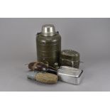 A military hot water urn, together with a large selection of water and food canteens (parcel)