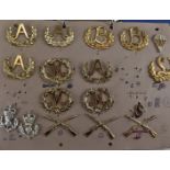A collection of trade and qualification badges, including A and B Class Tradesman, Mortarman,