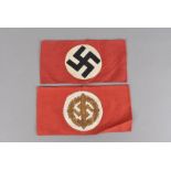 A WWII Third Reich armband, with applied swastika, together with a Third Reich SA Wehrmannschaft