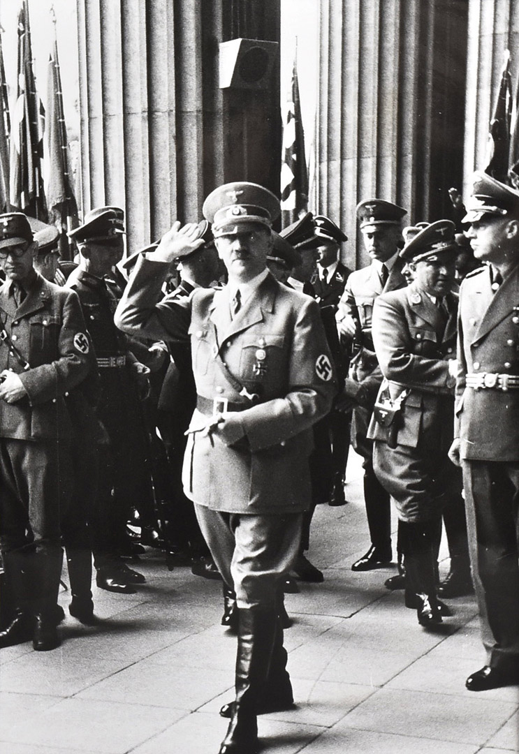 A black and white press photograph of Hitler, taken by Max Schirner, dated 1 May 1939, the image