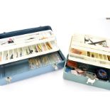 Angling Equipment, a metal cantilever tackle box with a good quantity of minnow lures, various types