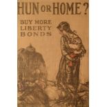 Hun or Home? Buy Morn Liberty Bonds, showing a women clutching an infant as a German soldier