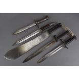 A group of four WWII bayonets, comprising an Austrian short carbine bayonet, marked WG to blade, a