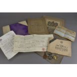An interesting trio of WWI medals and related ephemera, comprising the Victory and War medal,