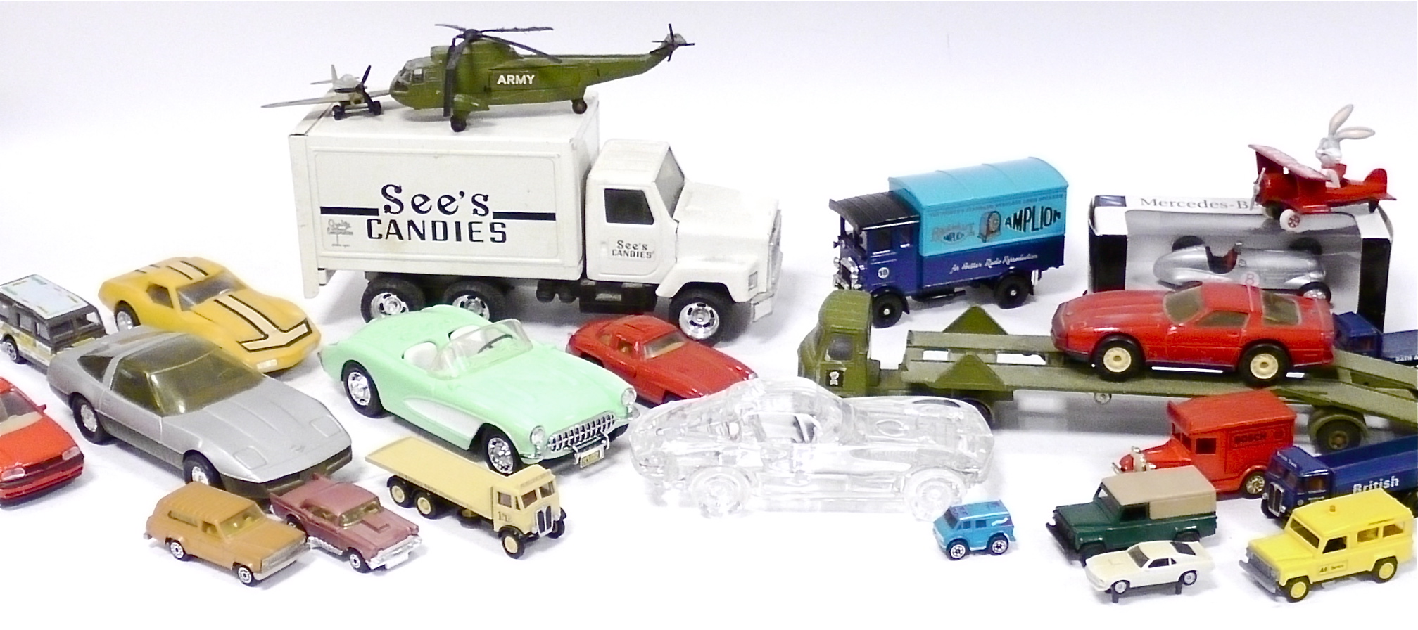 Modern Diecast Vehicles, aircraft, cars and industrial vehicles, including a Revell Corvette