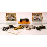 Castle Art Gaiety Toy Racing Car, plated finish with black plastic wheels, together with four ZEE