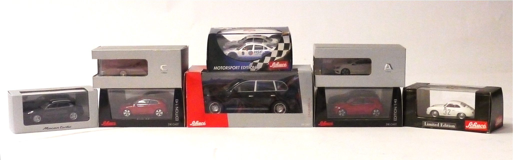 Schuco, assorted scale cars, including a No.146642 Porsche Cayenne S and a Mercedes-Benz E-Klasse