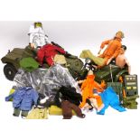 Palitoy 1960's & 1970's Action Men, four figures, assorted clothing from the Grenadier Guard and