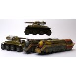 Joustra Tinplate Military Vehicles and Trains, two clockwork Panhard 'Lorraine' Armoured Cars,