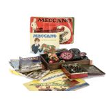 1950's Meccano Magazines and Catalogues, a selection of plates, road wheels, gear wheels, perforated